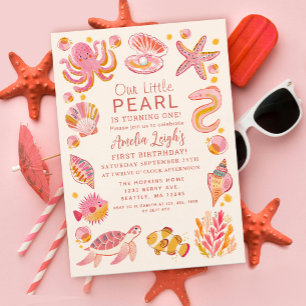 Convite Ocean Pearl Sea Creatures primeiro aniversario