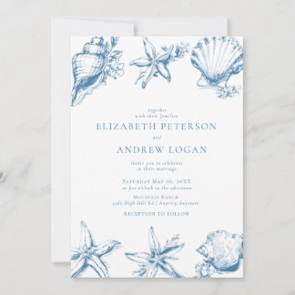 Convite Ocean Seashell | Blue Wedding