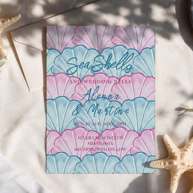 Convite Ocean Seashells e Sininhos de Casamento (Criador carregado)