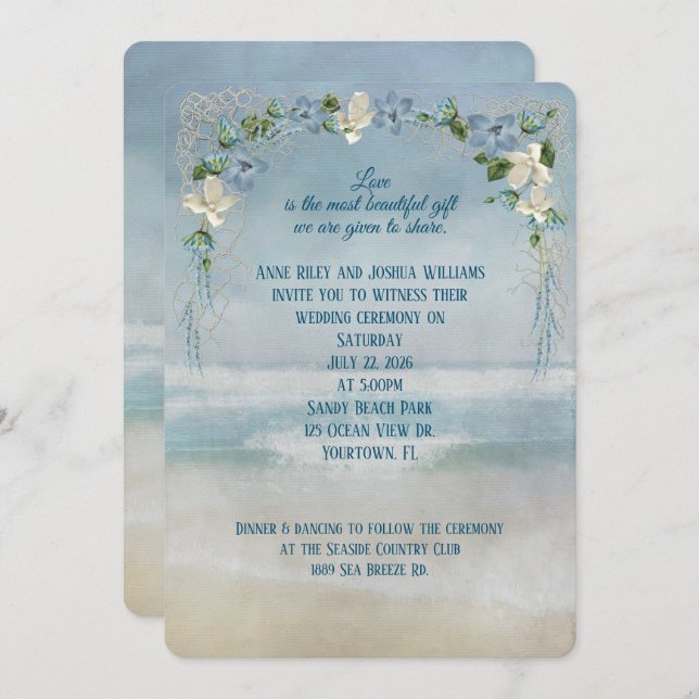 Convite Ocean Seashore Wedding (Frente/Verso)