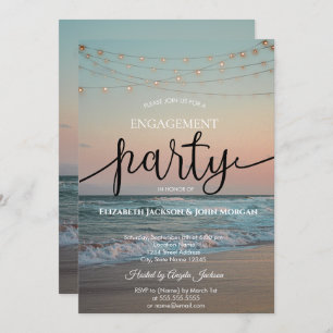 Convite Ocean Sunset,String Lights Script Noivado