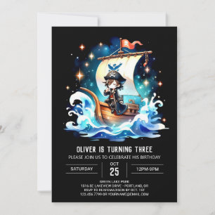 Convite Ocean Watercolor Pirate Birthday