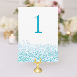 Convite Ocean Waves Beach Weding Aqua Blue Table Number