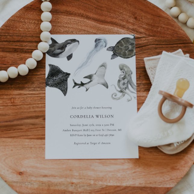 Convite Oceano Animal Invest Watercolor (Criador carregado)