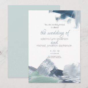 Convite Oceano Azul Dusty de Brushstrokes Moderno