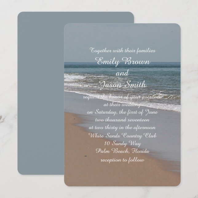 Convite Oceano azul e praia arenosa (Frente/Verso)