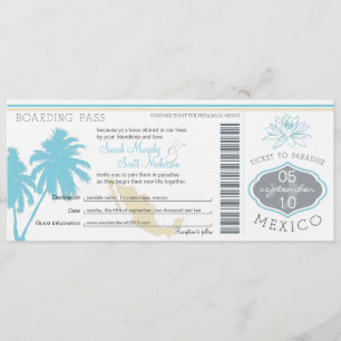 Convite Oceano Azul Palm Árvore México Casamento Embarca
