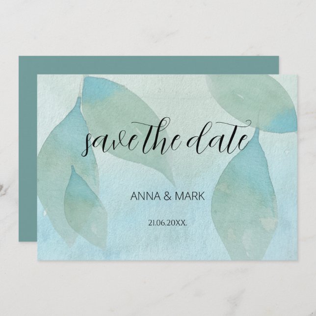 Convite Oceano Azul Verde Aquarela Transparente Original (Frente/Verso)