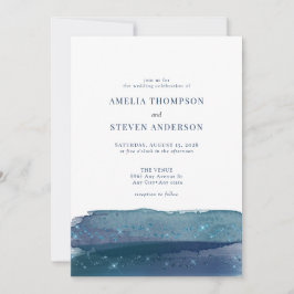 Convite Oceano em Aquarela | Casamento Azul-Marinho