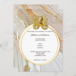 Convite Oceano marinho geométrico de Octopus marble