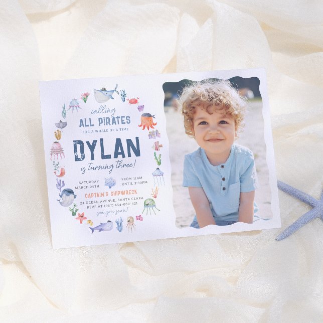 Convite Oceano Pirata Sob A Foto De Aniversário Dos Menino (Criador carregado)