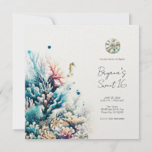 Convite Oceano Salpico Mar Coral Aquarela Doze Anos