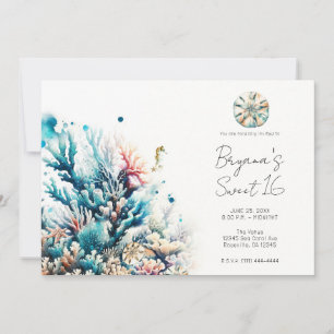 Convite Oceano Salpico Mar Coral Aquarela Doze Anos