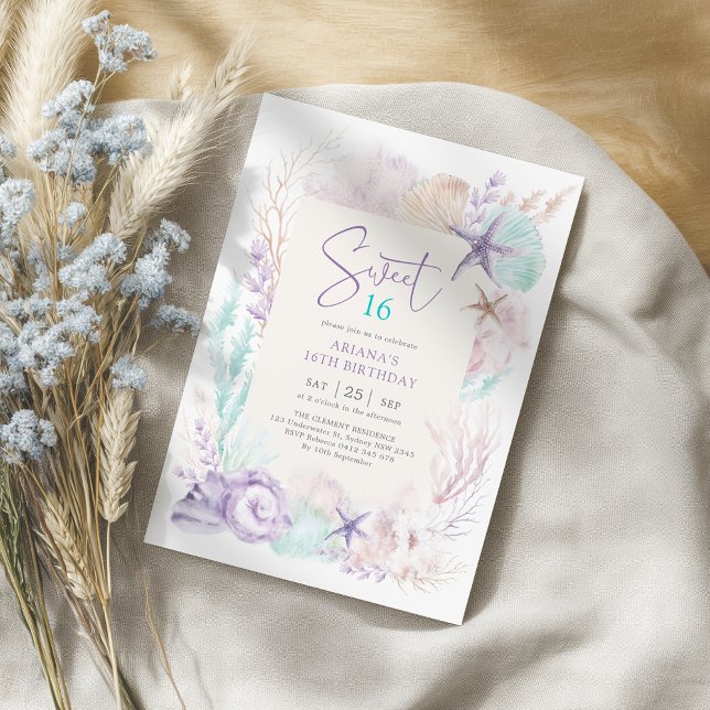 Convite Oceano sob o mar Sereia Doce 16 Aniversário (Criador carregado)