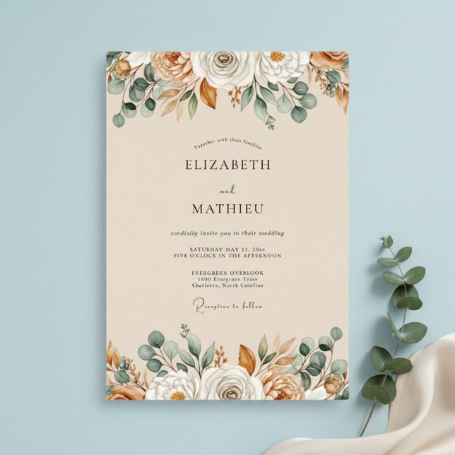 Convite Ochre Autumnal Botanical Wedding (Criador carregado)