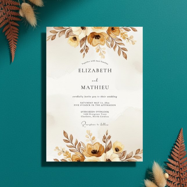 Convite Ochre Autumnal Painterly Wedding (Criador carregado)