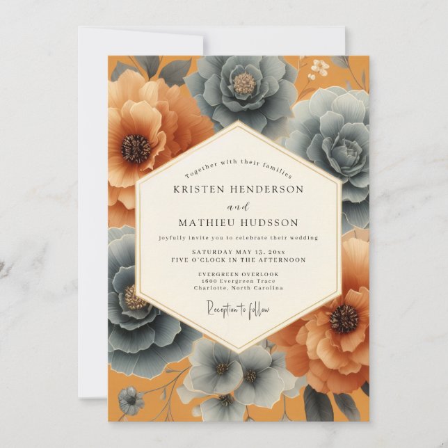 Convite Ochre Floral Elegance Wedding (Frente)