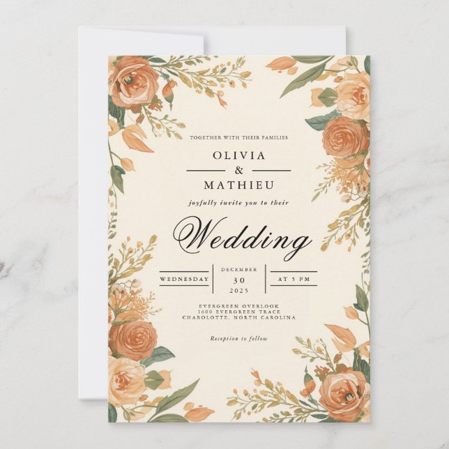 Convite Ochre Floral Flourish Wedding (Frente)