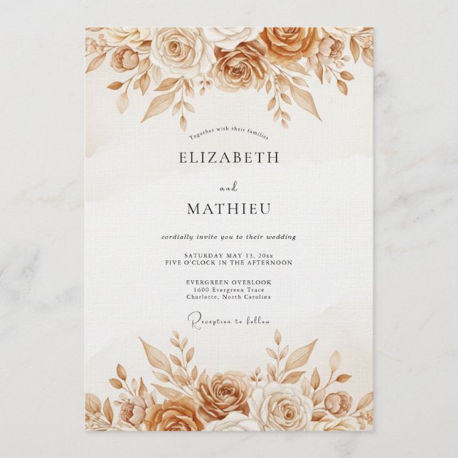 Convite Ochre Rustic Botanical Wedding (Frente)