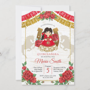 Convite Ocidental Charra Quinceañera Mexicana Verm