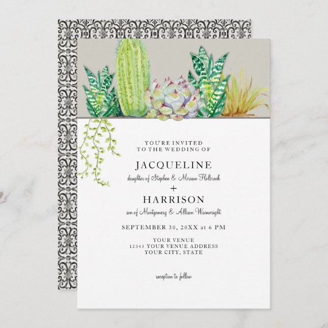 Convite ocidental do casamento do jardim do cacto (Frente/Verso)