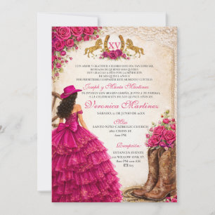 Convite Ocidental Floral Rosa Menina Princesa Doce 15 Anos