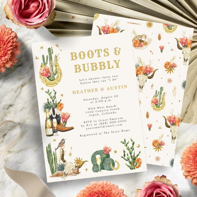 Convite Ocidental para Chás casais (Boots and Bubbly Wild West Couple's Shower Western Invitation
)