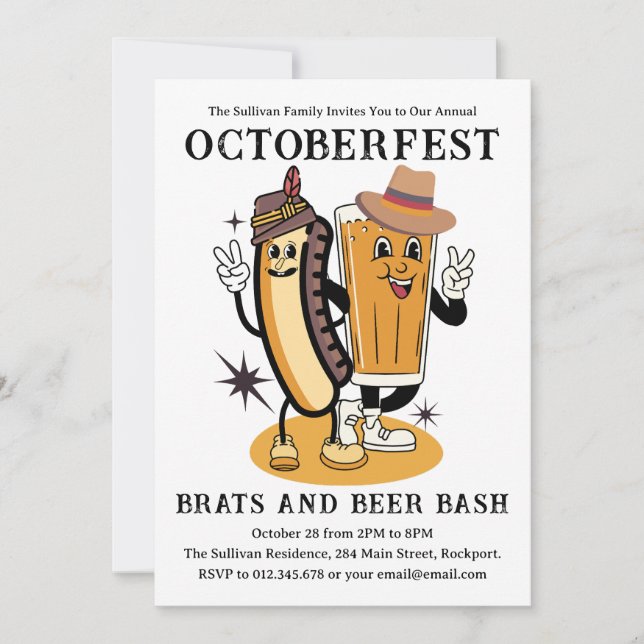 Convite Octoberfest Brats e Beer Fall Party Retro (Frente)