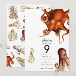 Convite Octopus Cephalopope Oceano Animais Aniversário
