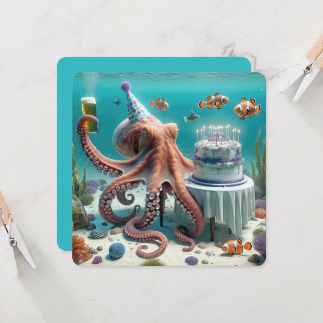 Convite Octopus de aniversário com cerveja (Frente/Verso In Situ)