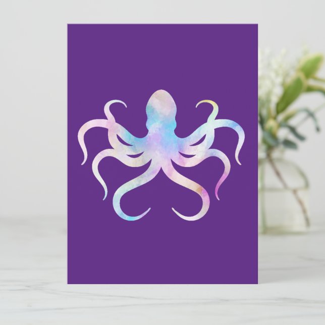 Convite Octopus de Aquarela (Em pé/Frente)