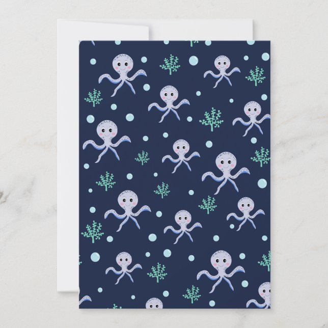 Convite Octopus sob o padrão das crianças do mar (Frente)