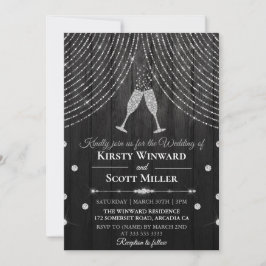 Convite Óculos de Cortina de Diamante Prata Casamento