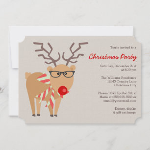Convite Óculos de hipster e Festa de Natal de Reindeer Sca