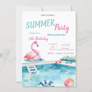 Convite Óculos de Natação Flamingos Festa de Aniversário d