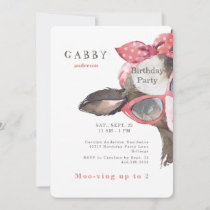 Convite Óculos de segundo aniversário rosa-vaca