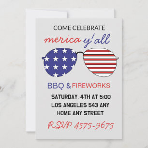 Convite Óculos de sol da bandeira americana Feliz 4 de jul