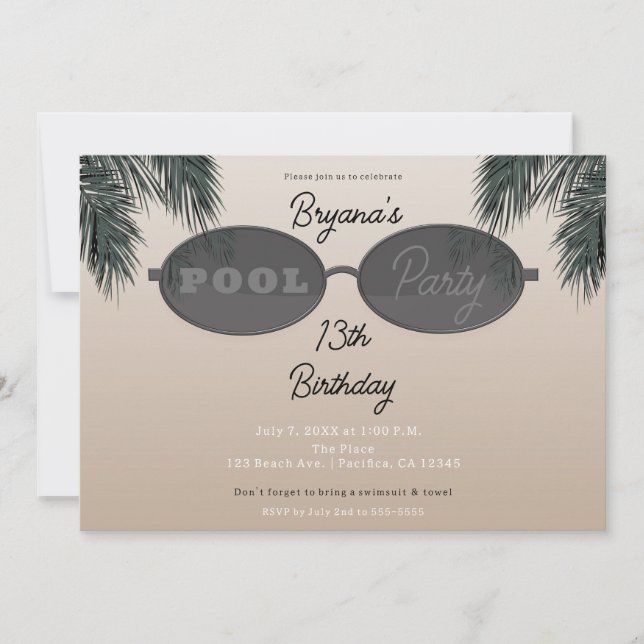 Convite Óculos de Sol Oval para Festa de Praia de Verão (Frente)