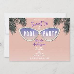 Convite Óculos de Sol Retro Shades Doce Festa de Piscina d