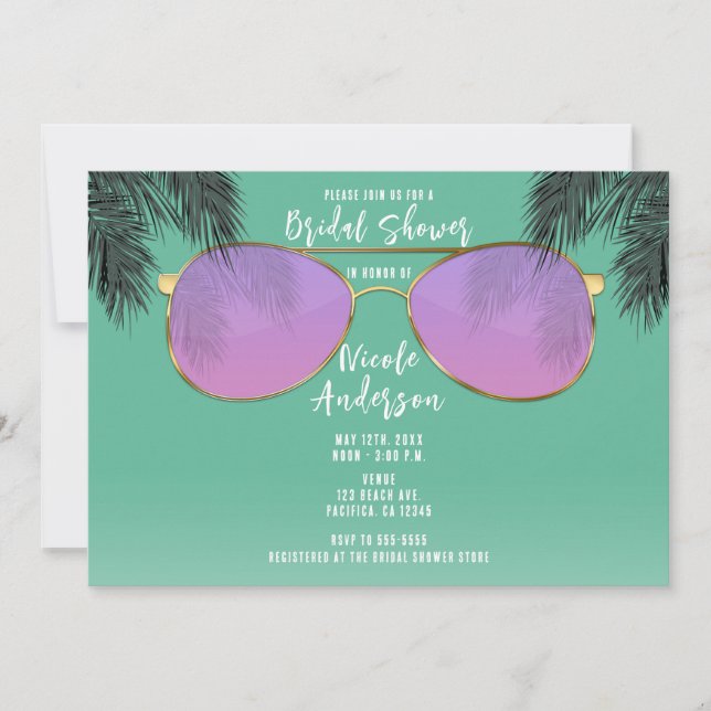 Convite Óculos de sol rosa e dourado Bridal Shower de verã (Frente)
