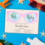 Convite Óculos holográficos de piscina rosa Doce 16<br><div class="desc">Óculos holográficos da piscina moderna Doce 16 com óculos escuros,  cor-de-rosa,  giro e giro,  e óculos holográficos num fundo de água cor-de-rosa claro,  pincelado,  a cor pode ser alterada. Um convite de festas de verão legal e divertido</div>