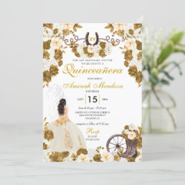 Convite Oeste Dourado Ivory Charro Cowgirl Quinceañera