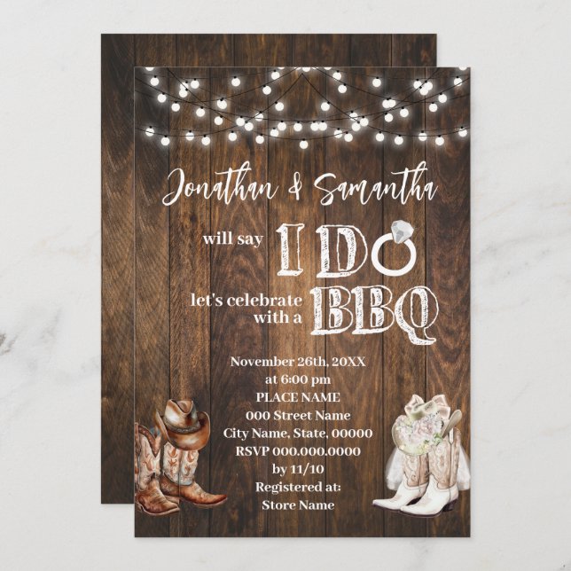 Convite Oeste Eu faço Chá de Casais do País CHURRASCO (Frente/Verso)