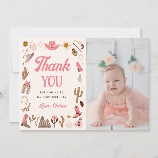 Convite Oeste Primeiro Rodeo Wild West Cowboy Rosa, Aniver (Frente)