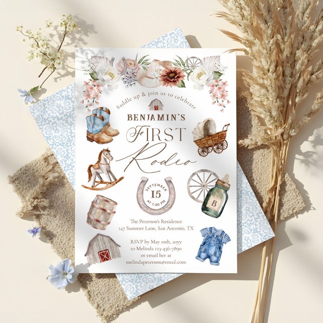 Convite Oeste Selvagem do Cowboy Primeiro primeiro anivers (Wild West Western Cowboy First Rodeo 1st Birthday Invitation)