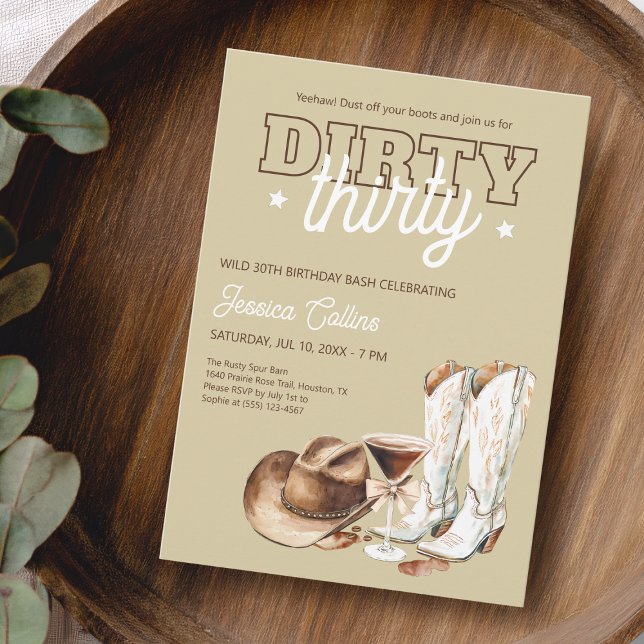 Convite Oeste Sujo 30 Festa de aniversário de 30 anos de C (Western Dirty Thirty Cowgirl 30th Birthday Party Invitation)