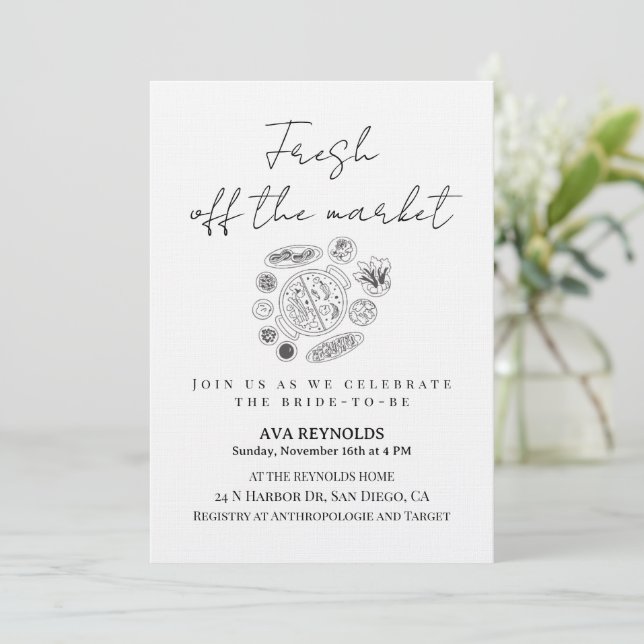Convite Off The Market Bridal Shower Invitation Template (Em pé/Frente)