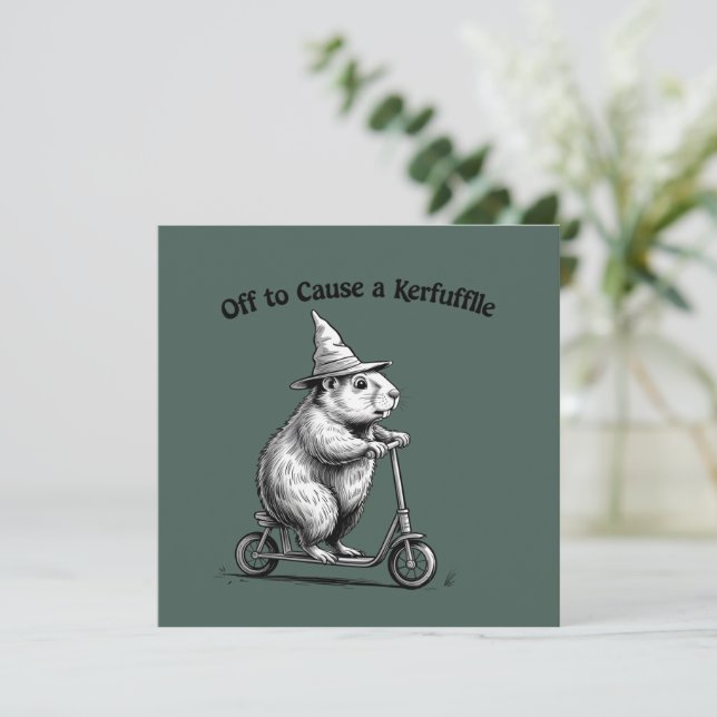 Convite Off To Cause A Kerfuffle Funny Groundhog Scooter  (Em pé/Frente)