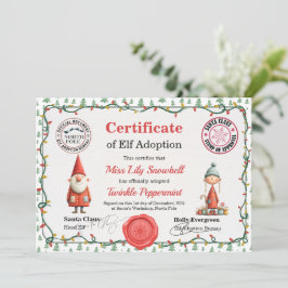 Convite Official North Pole Elf Adoption Certificate