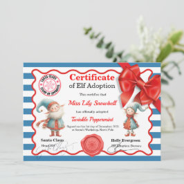 Convite Official North Pole Elf Adoption Certificate
